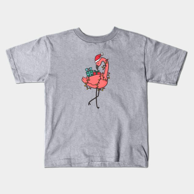 Tropical Christmas Flamingo with Santa Hat & Gifts Kids T-Shirt by SLAG_Creative